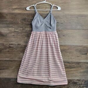 Motherhood Gray and Pink Striped Breastfeeding Pajama Dress